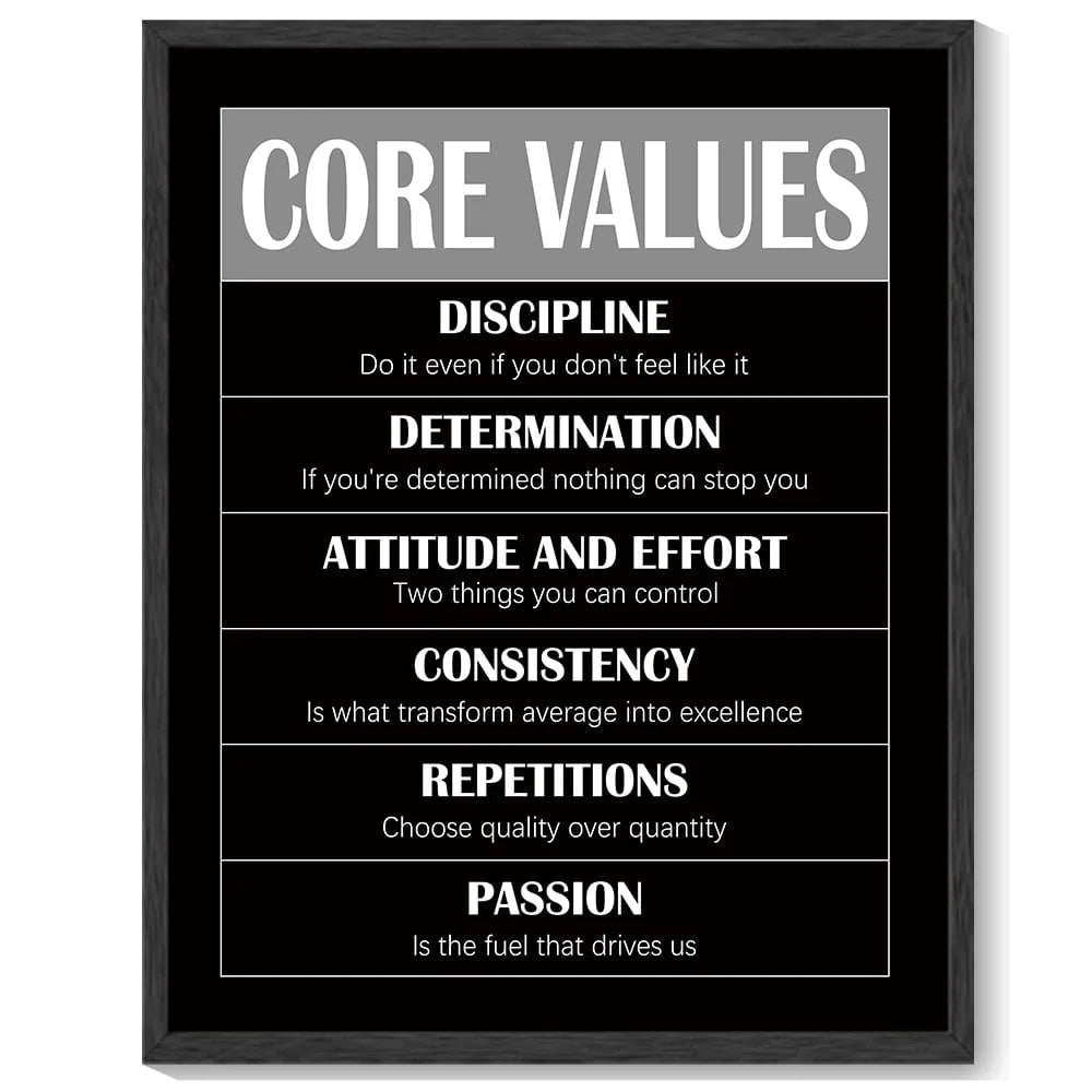 8X10In Black Framed Inspirational Wall Art CORE VALUES Motivational Quote Sayings Office Home Decor Prints Encouraging Positive Posters