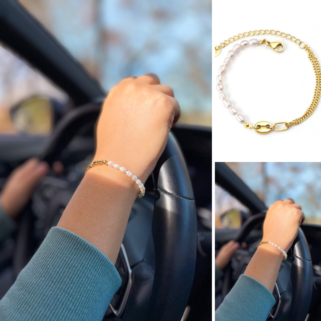 Coffee Bean and Freshwater Pearls Bracelet