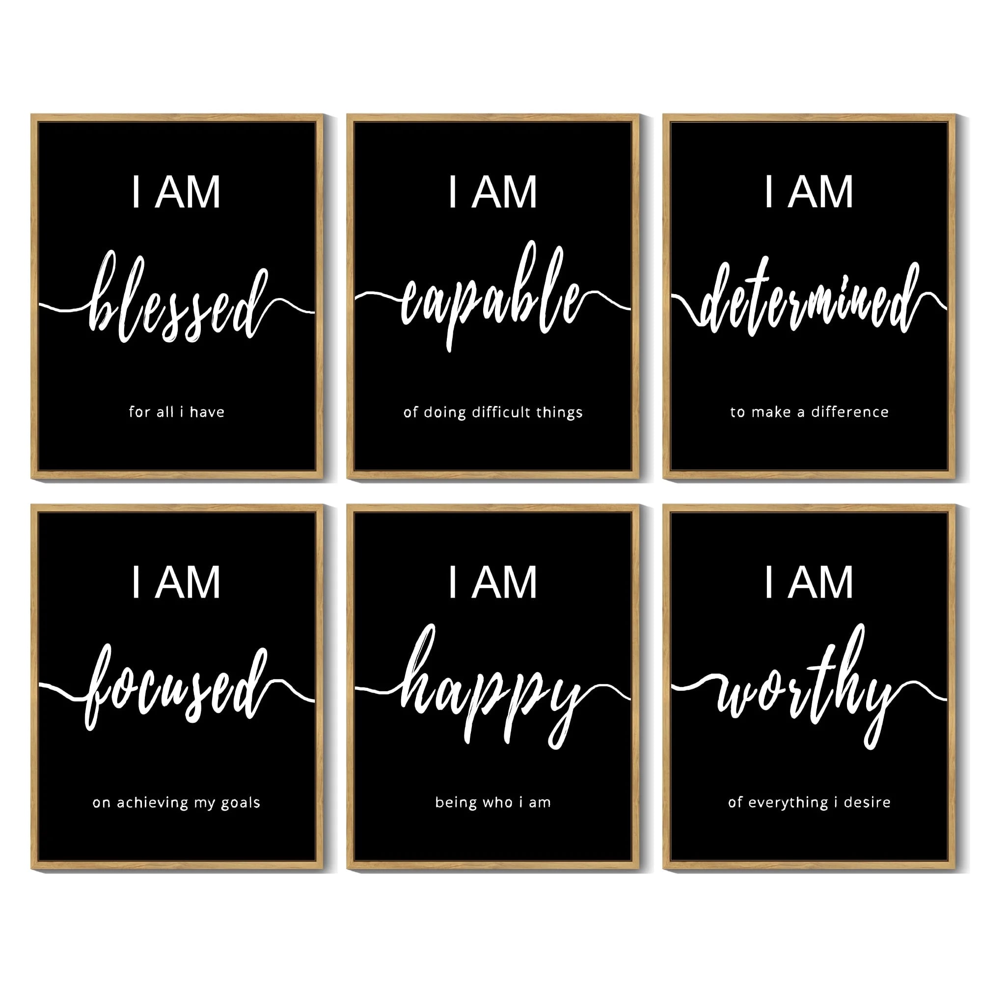 Motivational Artwork Prints Geometric Wall Decor Inspirational Wall Art Decor Canvas Prints Ready to Hang for Bedroom 8X10In6Pcs Natural Framed