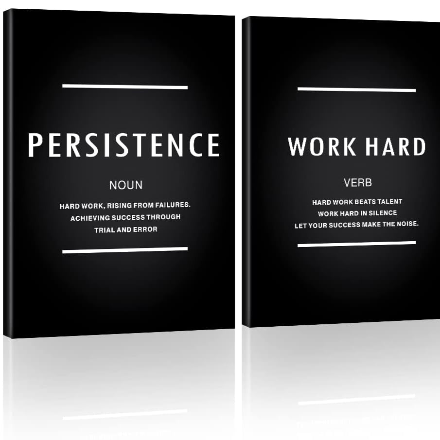 Inspiration Never Give up Canvas Wall Art, Motivational Work Hard Persistence Quotes Reminder Decor Positive Affirmation Poster Success Wall Hanging Picture Leadership Gift for Home Office Workplace