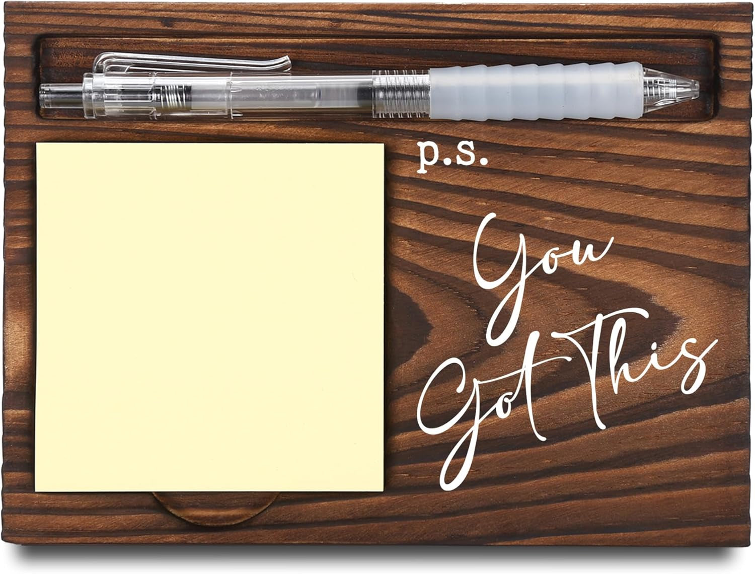 Positive Affirmation Gifts, Job Promotion Gifts, Farewell Gifts, Motivational Gifts, Sticky Note Holder, Post-It Note Dispenser for Desk, Wooden Post-It Note & Pen Holder 6.5" X 4.7" - FTA120