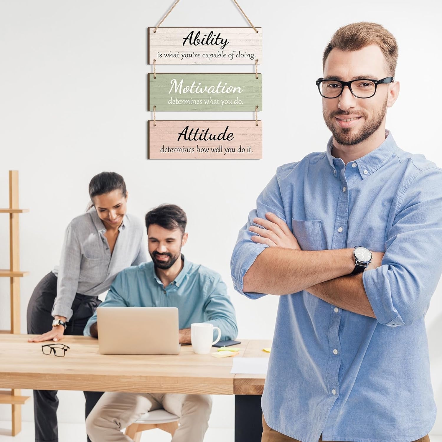 Office Wall Decor Inspirational Rustic Motivational Plaques with Sayings Wooden Hangings Ability Sign Bathroom for Home Office Art Decoration (Elegant Colors)