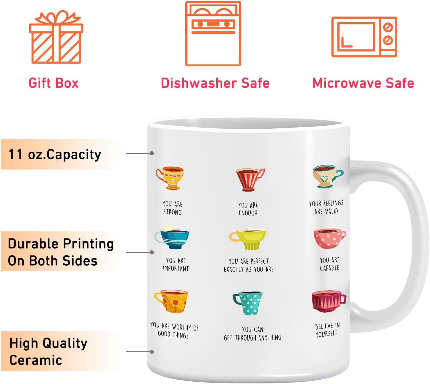 Positivi-Tea Mug, Positivity Self Affirmation Coffee Cup, Gift for Teacher Therapist Counselor, Positive Self-Talk Coffee Mug, 11 Oz Self Regulation Tea Cup