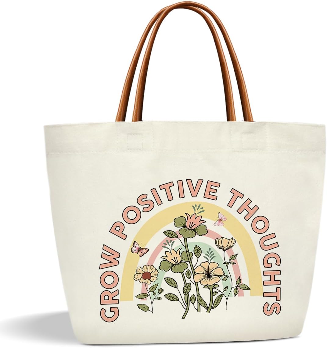 Boho Canvas Tote Bags for Women - Aesthetic & Cute Grocery Shopping Handbag -03