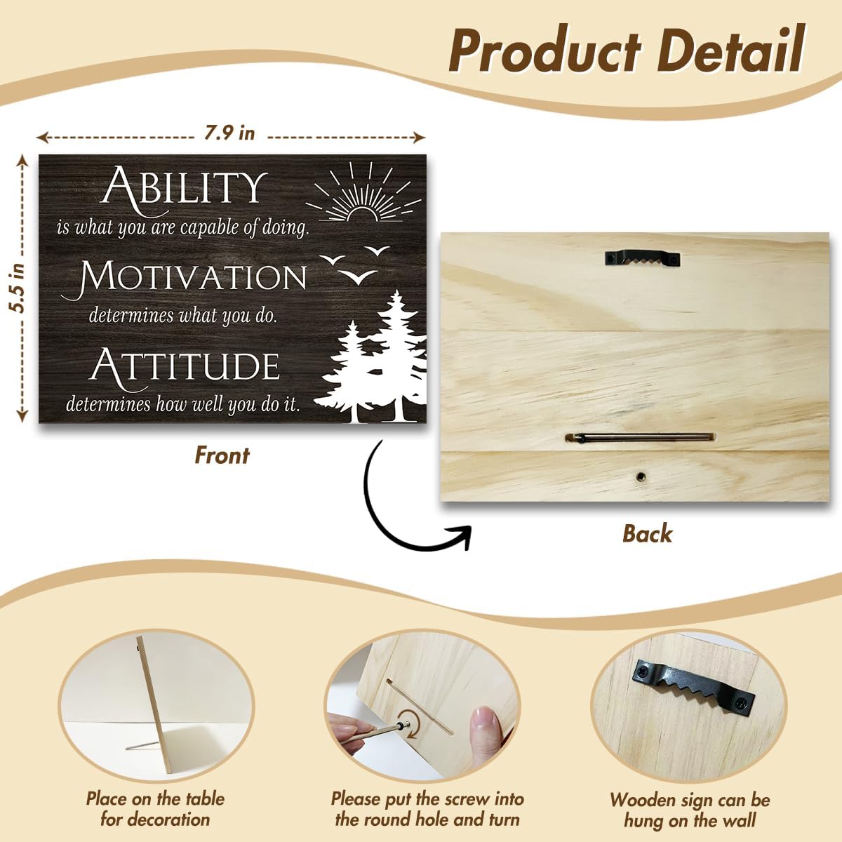 Ability Motivation Attitude Wall Decor Inspirational Wall Decor Wooden Sign for Home, Entryway Sign Wooden Plaque Desk Sign with Stand, Table Centerpieces Decoration for Office Home -16