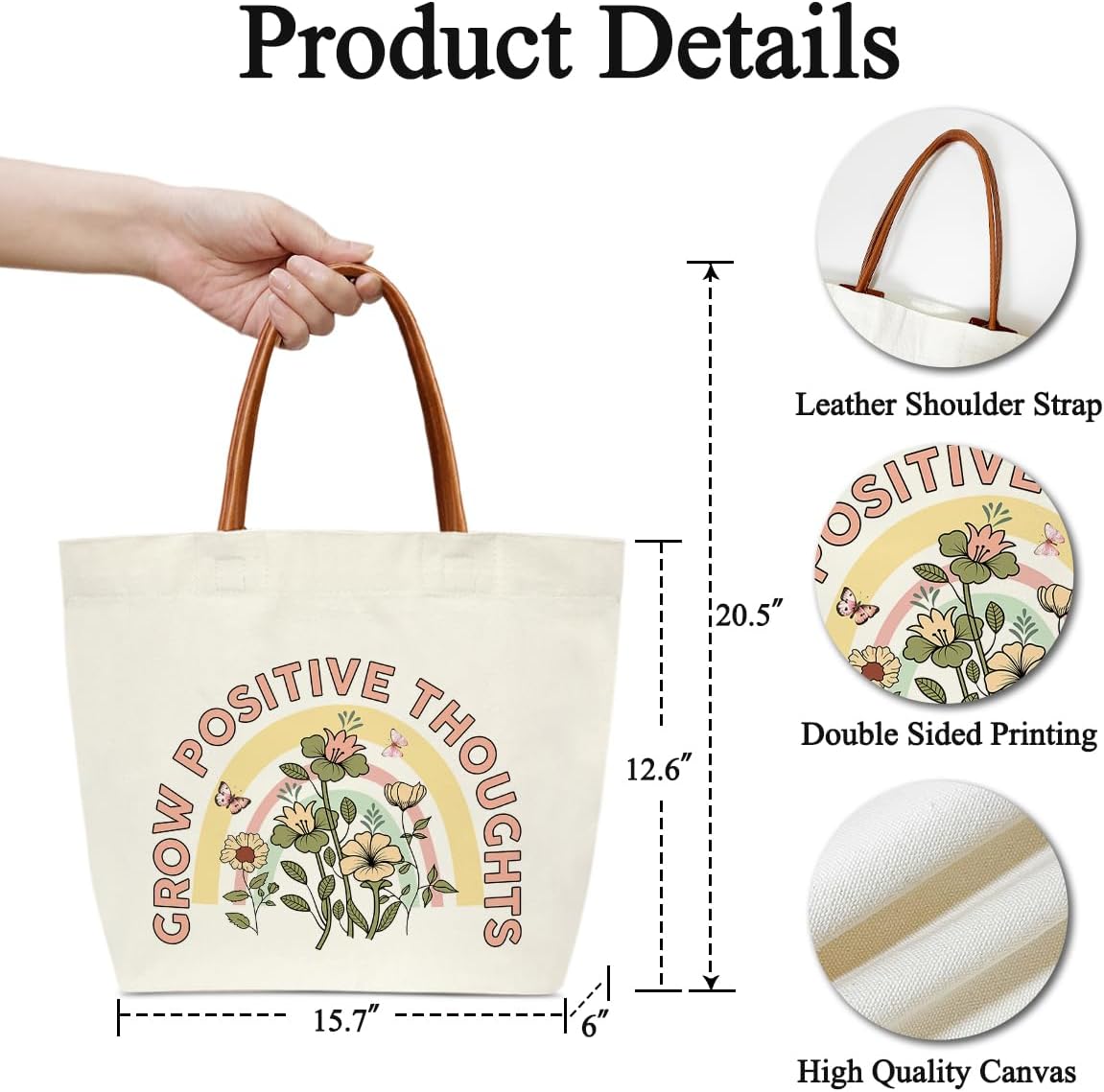 Boho Canvas Tote Bags for Women - Aesthetic & Cute Grocery Shopping Handbag -03