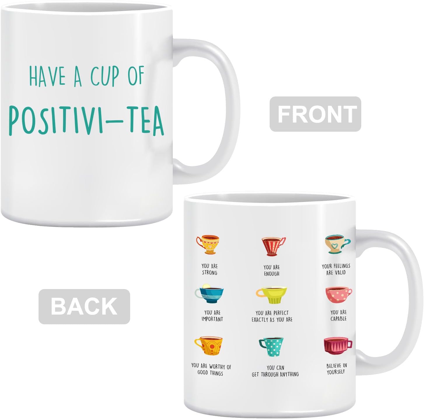 Positivi-Tea Mug, Positivity Self Affirmation Coffee Cup, Gift for Teacher Therapist Counselor, Positive Self-Talk Coffee Mug, 11 Oz Self Regulation Tea Cup