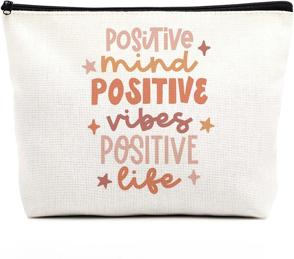 Makeup Bag Positive Inspirational Gifts for Women Positivity Motivational Encouragement Gifts Retro Boho Rainbow Positive Quotes Toiletry Bag Zipper Pouch for Friends Birthday