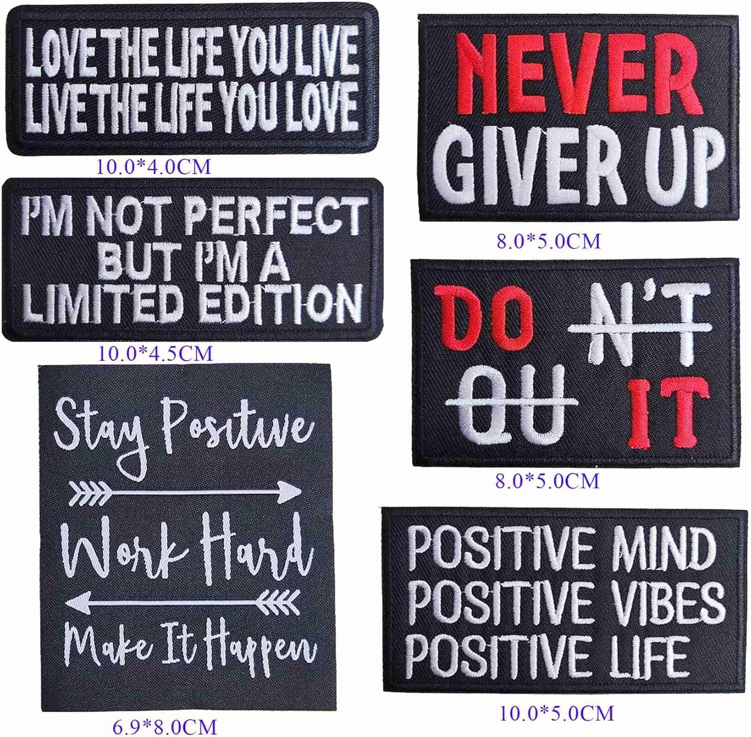 6Pieces Positive Affirmation Sayings Iron on Patch, Custom Trendy Motivation Quotes Durable Iron-On Embroidery Patch for DIY Crafts Hats Clothes Backpacks