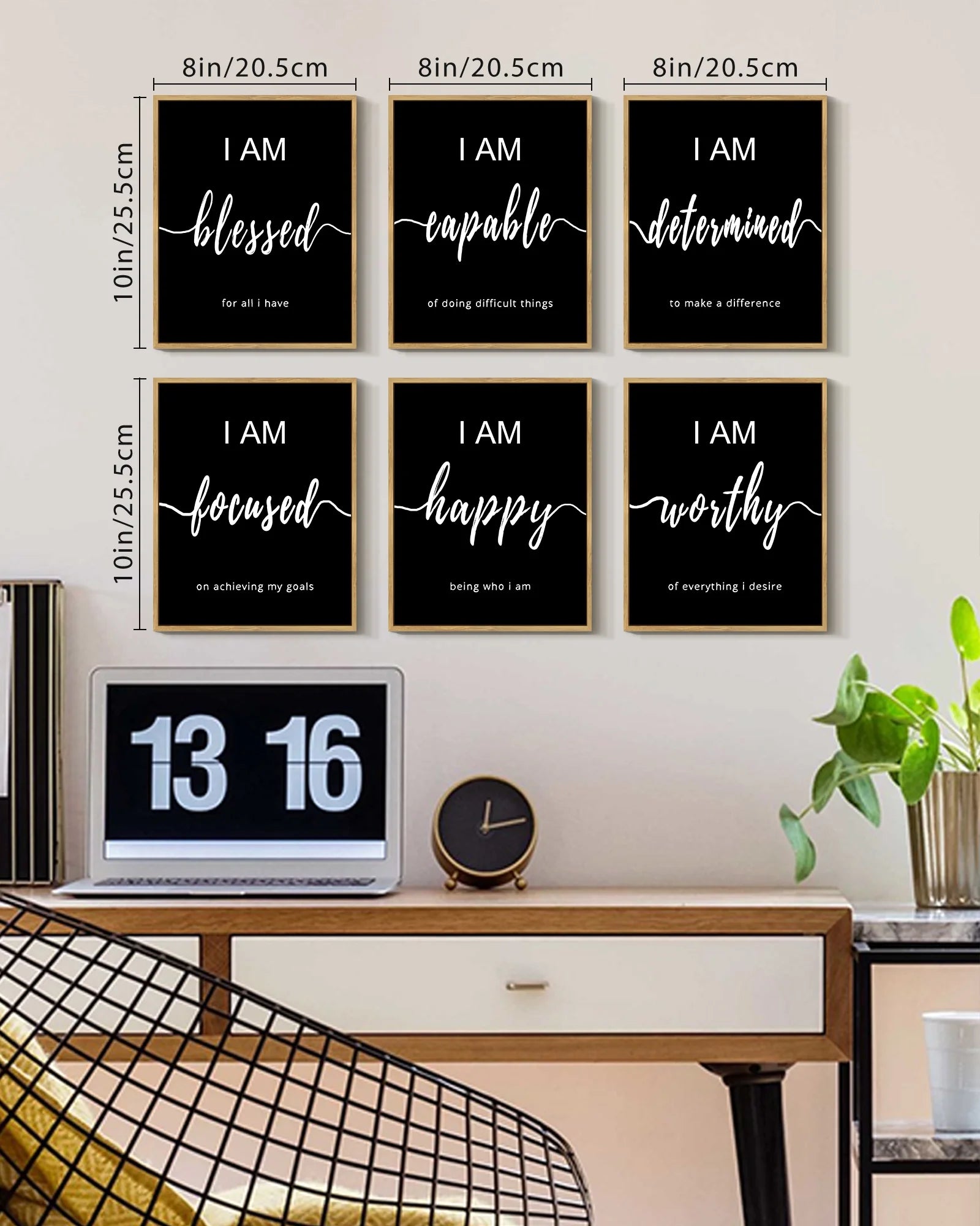 Motivational Artwork Prints Geometric Wall Decor Inspirational Wall Art Decor Canvas Prints Ready to Hang for Bedroom 8X10In6Pcs Natural Framed