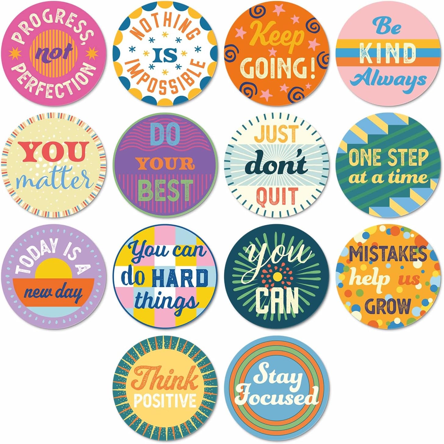 S&O Growth Mindset Stickers to Break Negative Thought Patterns - Inspiring & Encouraging Affirmation Labels - Colorful Motivational Decals - 1008 1" Inspirational Uplifting Labels - Motivating Tags