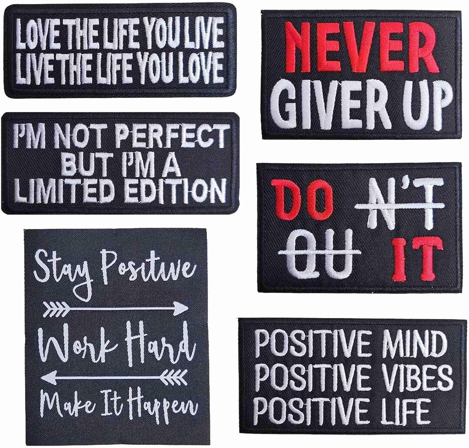 6Pieces Positive Affirmation Sayings Iron on Patch, Custom Trendy Motivation Quotes Durable Iron-On Embroidery Patch for DIY Crafts Hats Clothes Backpacks