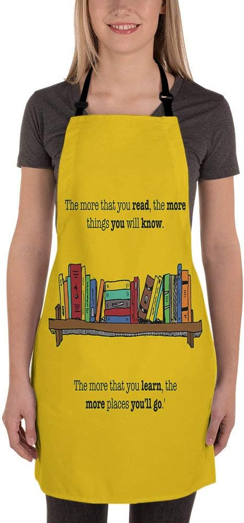 Book Apron 31X27 Inch Motivational Quote the More You Read Learn the More You Know Go Education Kitchen Chef Waitress Cook Aprons Bib with Adjustable Neck for Women Men Girls
