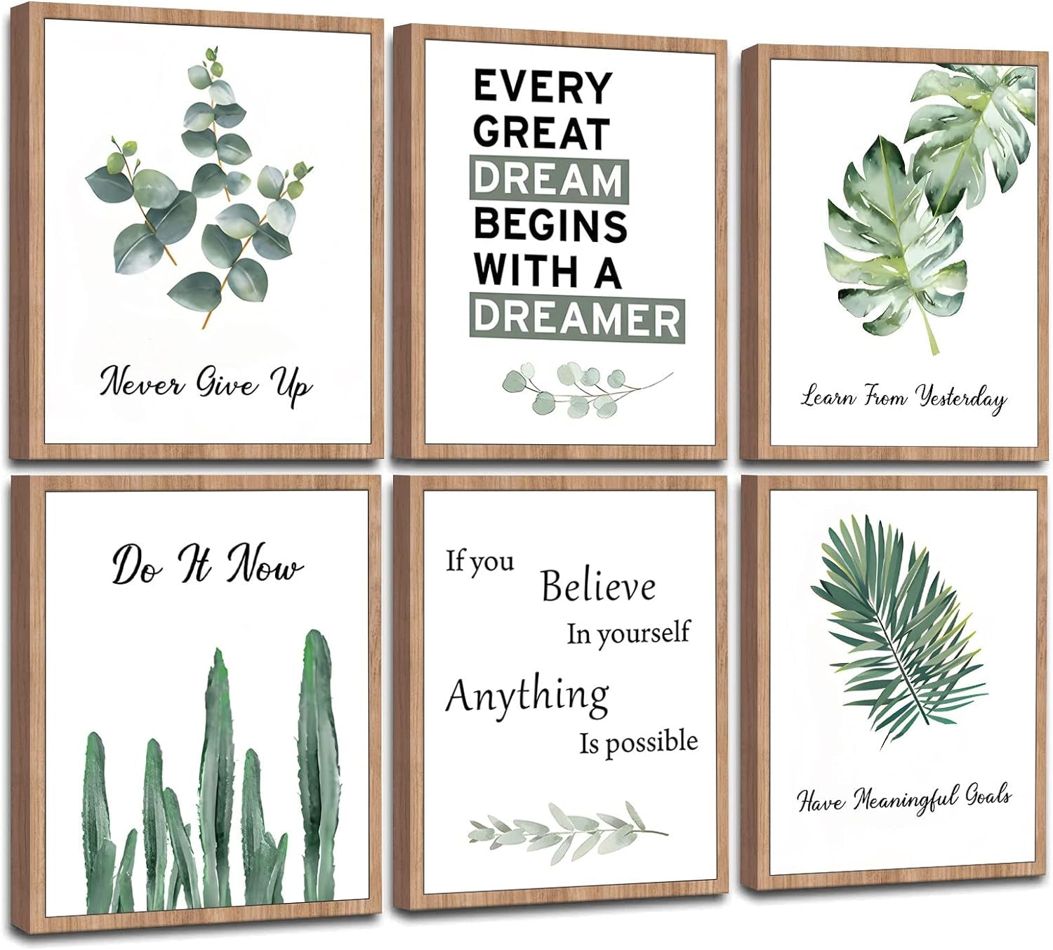 FRAMED Inspirational Wall Decor, Positive Affirmations & Motivational Art for Office, Bedroom & Classroom (Set of 6, 8X10In, Framed)