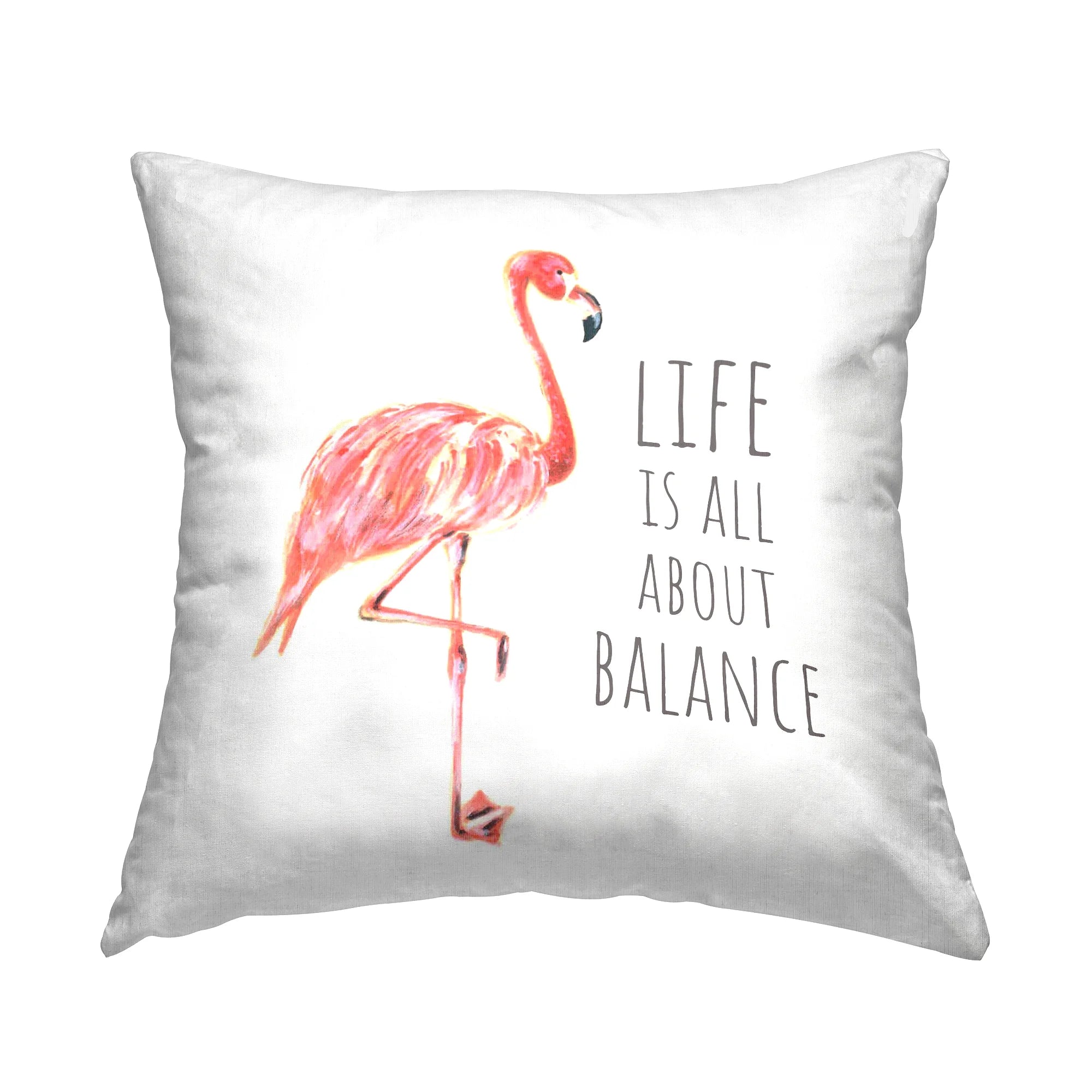 Life Is about Balance Motivational Phrase Pink Flamingo Tropical White,18 X 7 X 18 Decorative Pillows