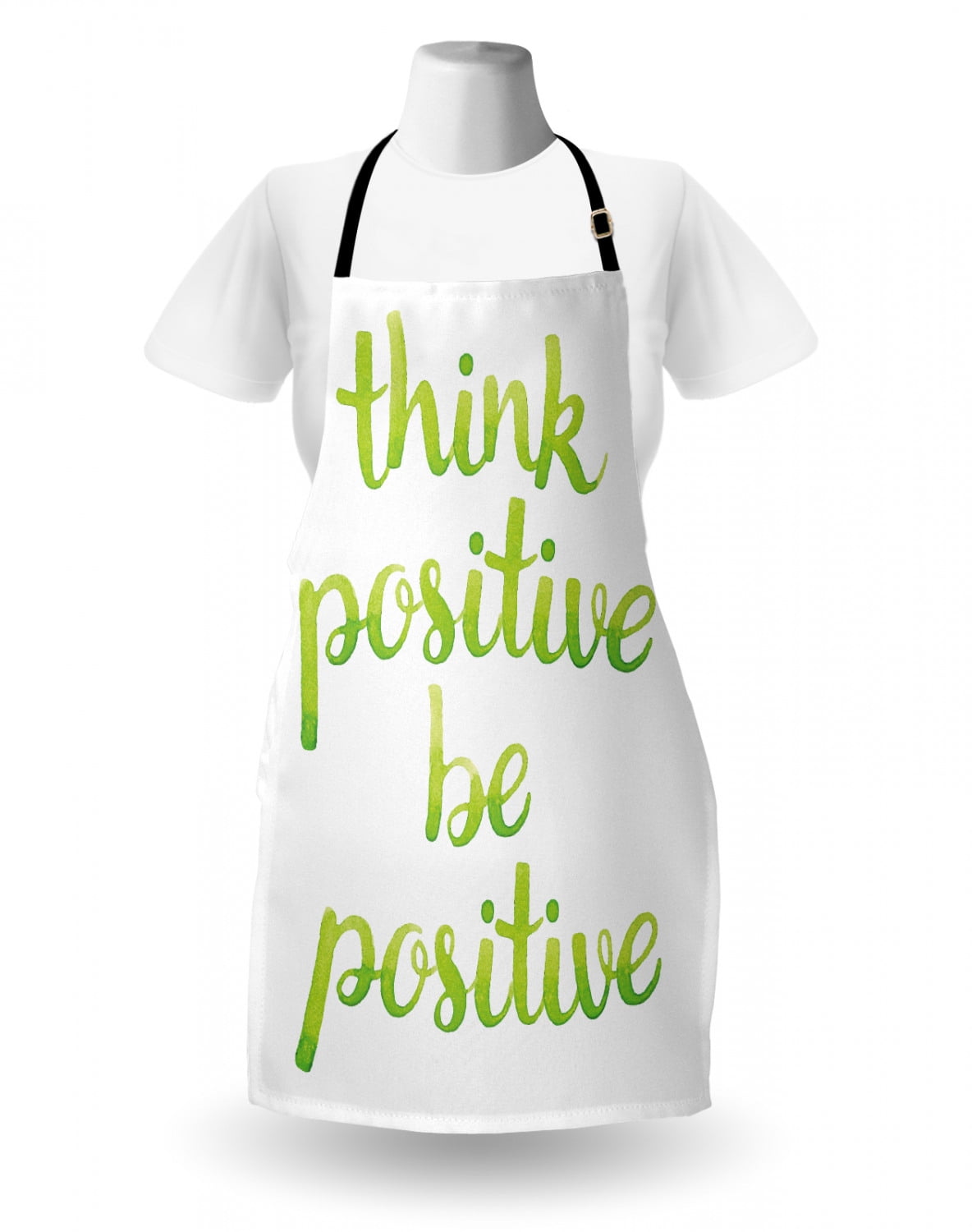Positive Energy Apron, Watercolor Effect Calligraphic Inspirational Words in Monotone, Unisex Kitchen Bib with Adjustable Neck for Cooking Gardening, Adult Size, Apple Green Lime Green, by
