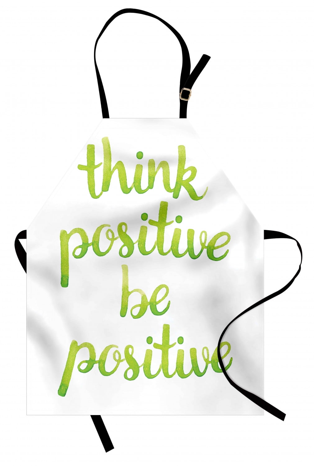 Positive Energy Apron, Watercolor Effect Calligraphic Inspirational Words in Monotone, Unisex Kitchen Bib with Adjustable Neck for Cooking Gardening, Adult Size, Apple Green Lime Green, by