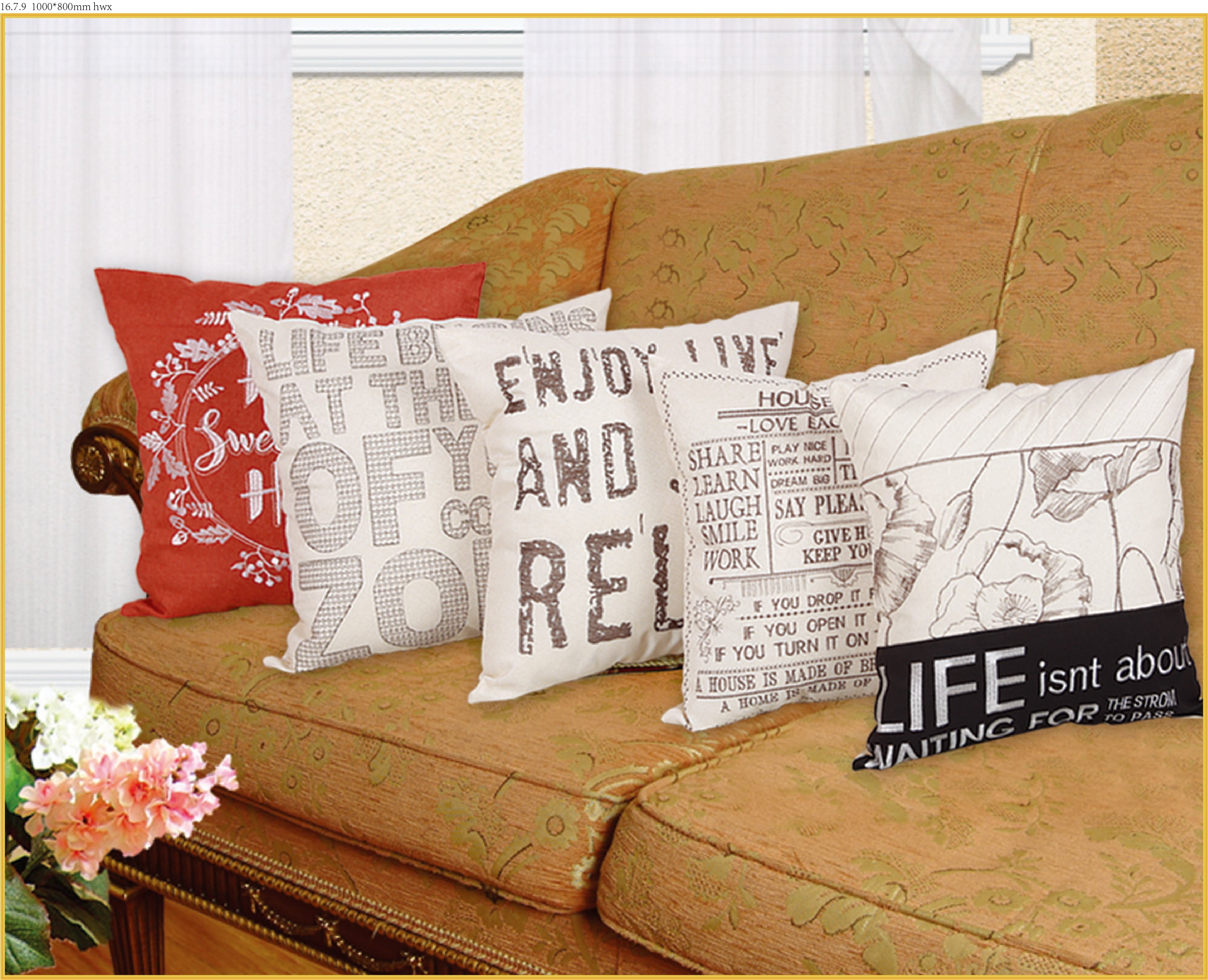 Decorative Throw Pillow Burlap Embroidered Inspirational Quote Print - 18" X 18"