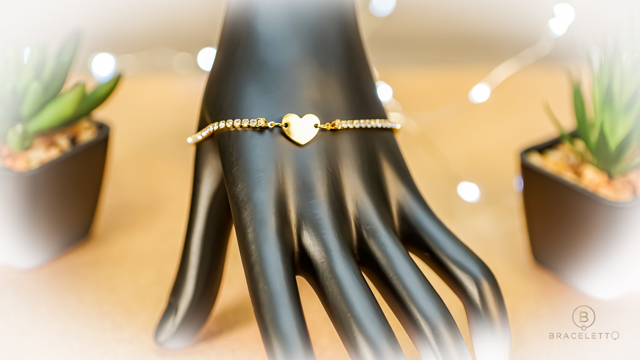 Gold Tennis Bracelet with Heart