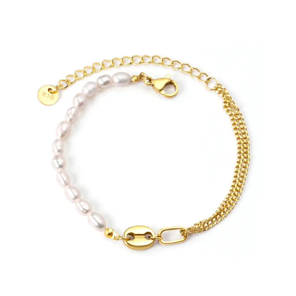 Coffee Bean and Freshwater Pearls Bracelet