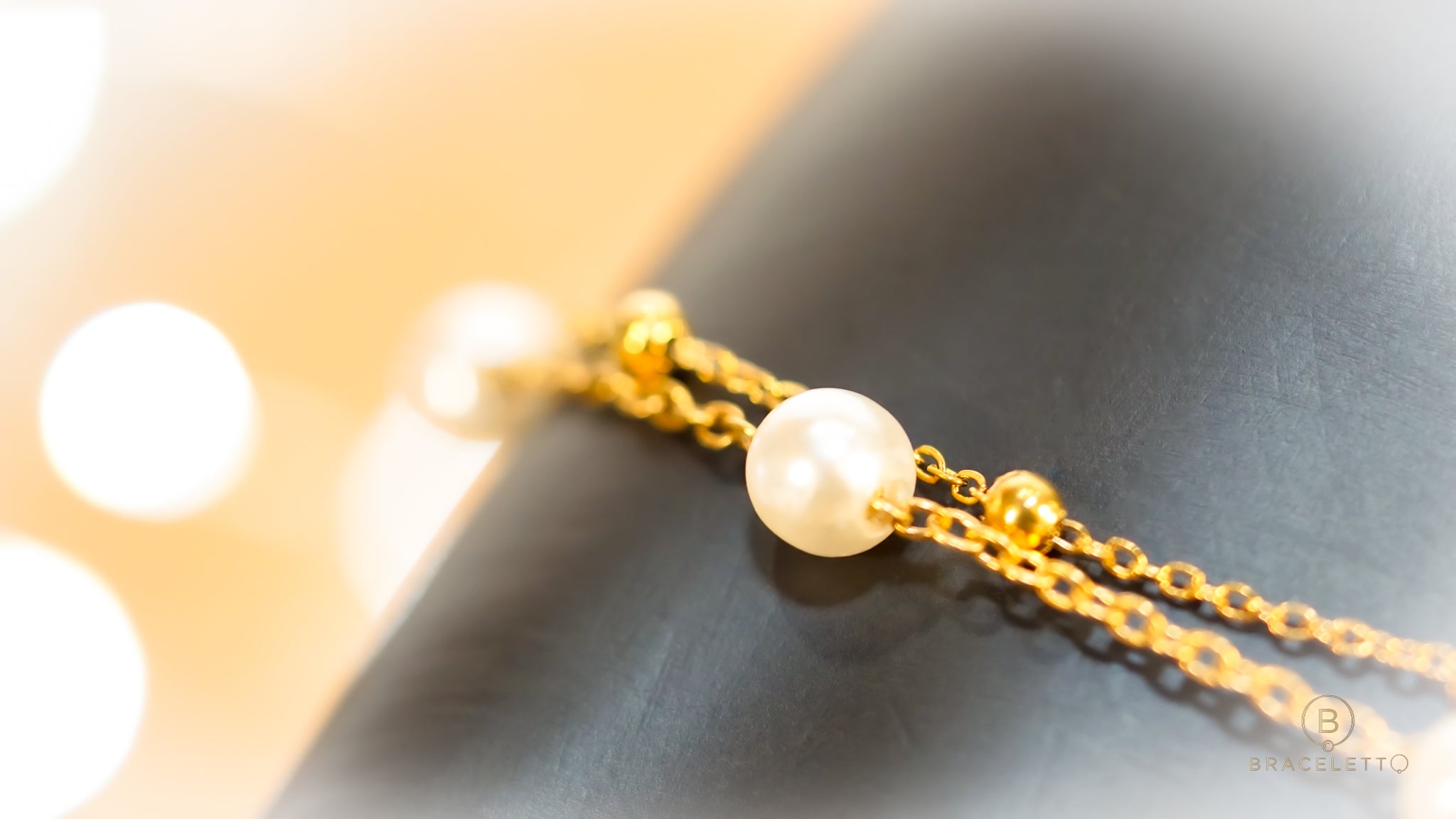 Gold Dual Chain Pearl Bracelet